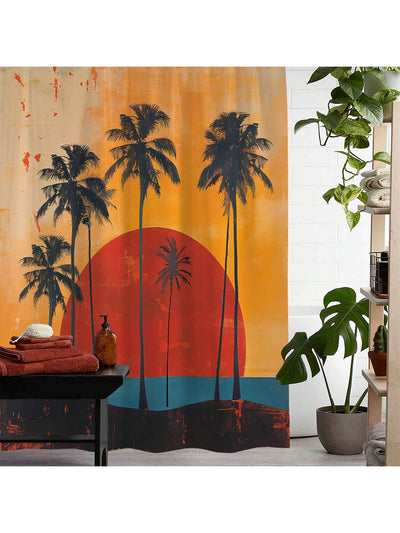 Chic Printed Shower Curtain With Plastic Hooks - Waterproof & Machine Washable Bathroom Divider