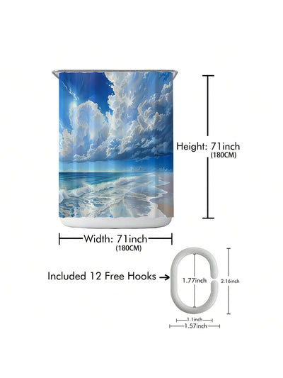 Chic Printed Shower Curtain With Plastic Hooks - Waterproof & Machine Washable Bathroom Divider