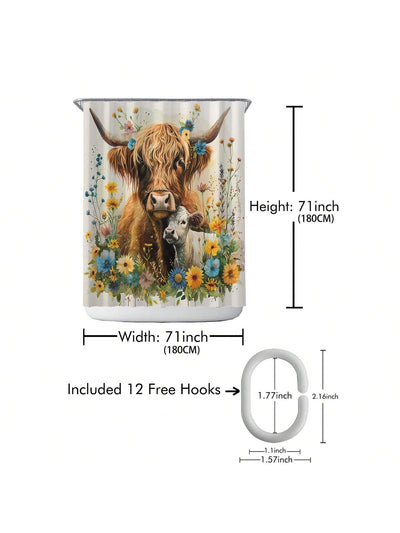 Chic Printed Shower Curtain With Plastic Hooks - Waterproof & Machine Washable Bathroom Divider