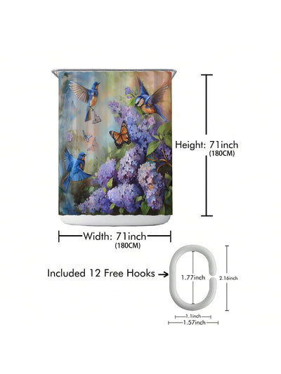 Chic Printed Shower Curtain With Plastic Hooks - Waterproof & Machine Washable Bathroom Divider