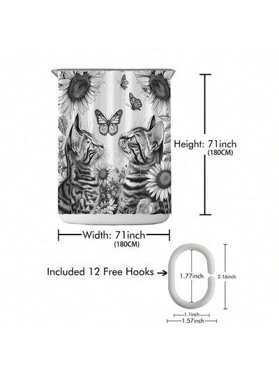 Chic Printed Shower Curtain With Plastic Hooks - Waterproof & Machine Washable Bathroom Divider