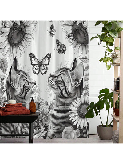 Chic Printed Shower Curtain With Plastic Hooks - Waterproof & Machine Washable Bathroom Divider