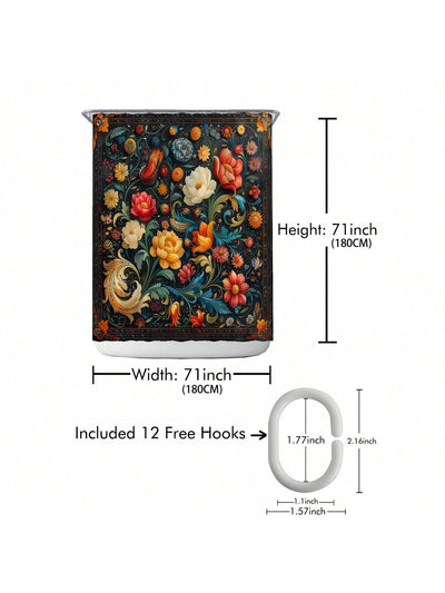 Chic Printed Shower Curtain With Plastic Hooks - Waterproof & Machine Washable Bathroom Divider