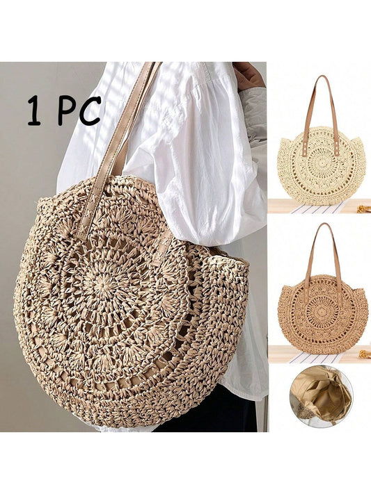 Expertly crafted with a chic round design and durable woven material, the Woven Retreat <a href="https://canaryhouze.com/collections/canvas-tote-bags" target="_blank" rel="noopener">Beach Tote</a> is the perfect accessory for your next day at the beach. The double handles provide easy carrying while the spacious interior stores all your essentials. Stay stylish and organized on your beach retreat!