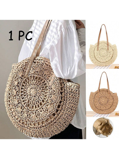 Expertly crafted with a chic round design and durable woven material, the Woven Retreat <a href="https://canaryhouze.com/collections/canvas-tote-bags" target="_blank" rel="noopener">Beach Tote</a> is the perfect accessory for your next day at the beach. The double handles provide easy carrying while the spacious interior stores all your essentials. Stay stylish and organized on your beach retreat!