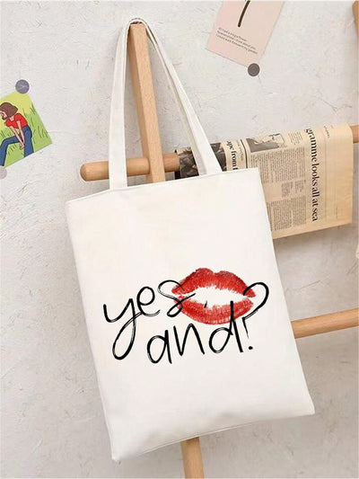 Red Lips and High Heels Fashion Letter Tote: Anime-inspired Shoulder Bag for Stylish Shopping