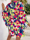 Vibrant Vacation Vibes: Allover Print Batwing Sleeve Knot Front Romper