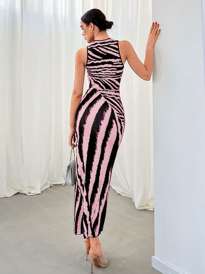 Zebra Striped Chic: Women's Commute High Street Style Vest Dress