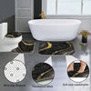 Black Marble Bathroom Bliss: 4-Piece Shower Curtain Set with Rugs, Bath Mat, U-Shape, Toilet Lid Cover, and Hooks