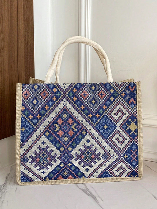 Summer Chic: Geometric Pattern Top Handle Tote for Beach and Beyond