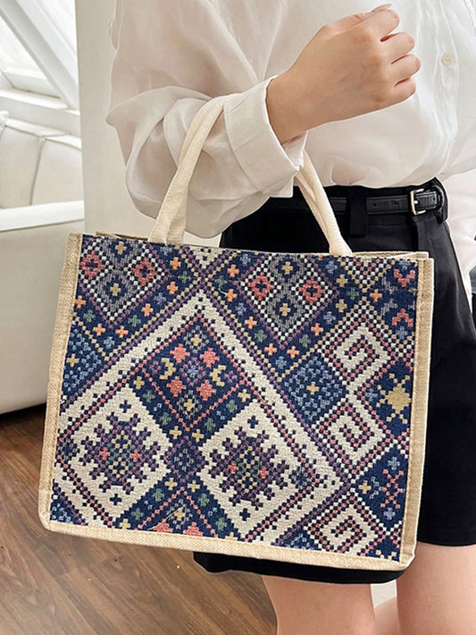 Elevate your beach style with the Summer Chic Geometric Pattern Top Handle <a href="https://canaryhouze.com/collections/canvas-tote-bags" target="_blank" rel="noopener">Tote</a>. Expertly crafted with a unique geometric pattern, this tote is perfect for the beach and beyond. Its top handle design makes it easy to carry, while its spacious interior allows for all your summer essentials. Experience chic and functionality with this stylish tote.