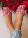 Rose Red Metal Decorated Holiday Flat Sandals: Stylish Casual Comfort