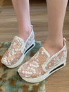 Stylish and Comfortable: Women's Casual Slip-On Sneakers with Breathable Mesh Upper and Wedge Platform