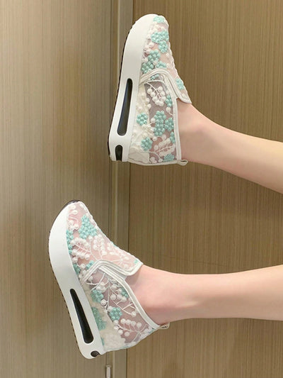 Stylish and Comfortable: Women's Casual Slip-On Sneakers with Breathable Mesh Upper and Wedge Platform