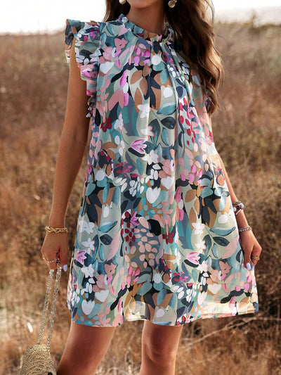 Beau Blossoms: Women's Floral Print Flounce Hem Dress