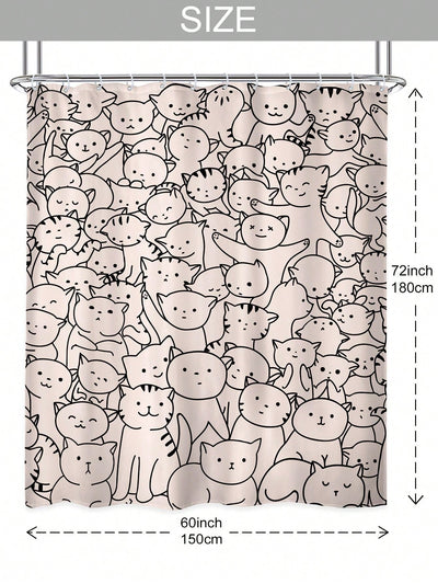 Charming Cat Shower Curtain Set: Featuring Adorable Black and Pink Cats - Waterproof with 12 Plastic Hooks - Ideal for Home Bathroom Decor - Available in 60inch x 72inch