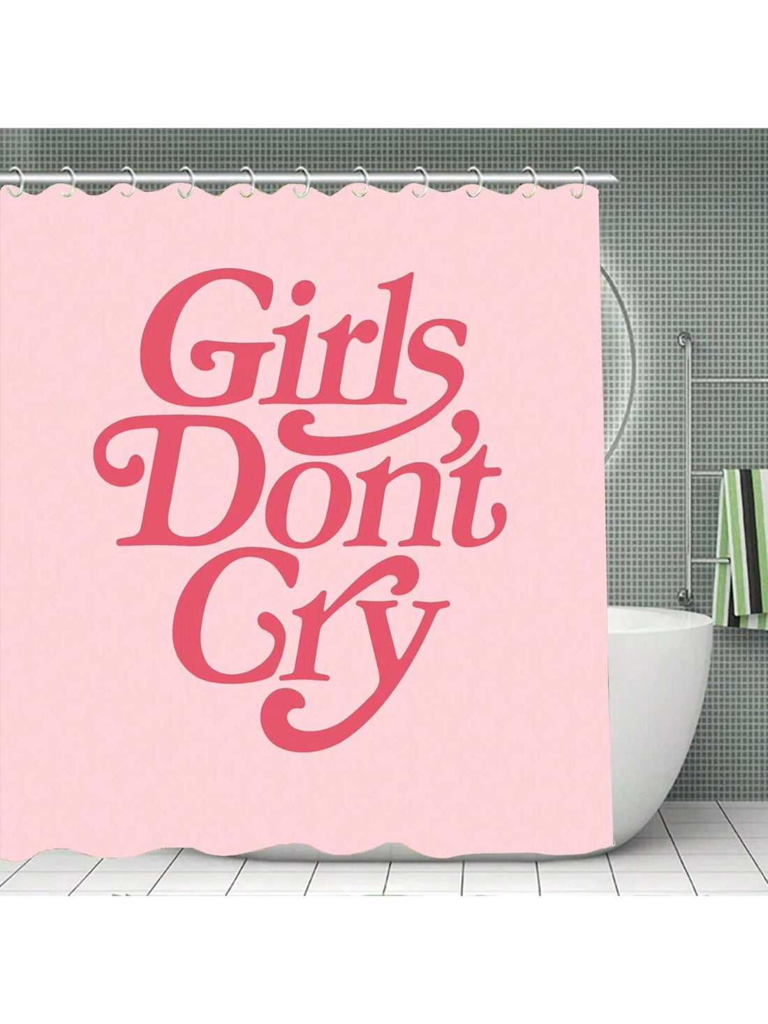 This Pretty in Pink <a href="https://canaryhouze.com/collections/shower-curtain" target="_blank" rel="noopener">shower curtain</a> set is both stylish and functional. Made with waterproof fabric, it keeps your bathroom floors dry while adding a touch of elegance. The included hooks make for easy installation, making it a hassle-free addition to your bathroom. Measures 72 x 72 inches.