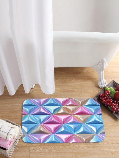 Vibrant Triangle Pattern Shower Curtain and Floor Mat Set