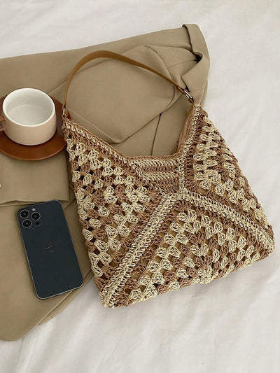 Chic and Stylish Large Capacity Boho Woven Straw Shoulder Bag: The Perfect Tote for Teen Girls on the Go!