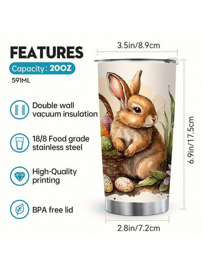 Easter Themed Stainless Steel Insulated Tumbler - Rabbit & Flower Watercolor Illustration - Perfect Easter Gift for Friends