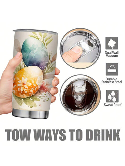 Easter Themed Stainless Steel Insulated Tumbler - Rabbit & Flower Watercolor Illustration - Perfect Easter Gift for Friends