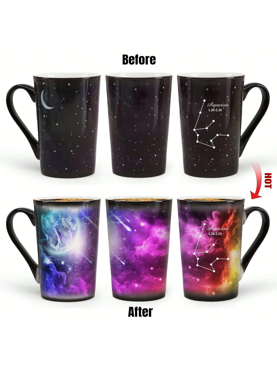 Experience the magic of the stars with our Zodiac Magic: Aquarius Heat Changing Constellation <a href="https://canaryhouze.com/collections/mug" target="_blank" rel="noopener">Mug</a>! This unique mug changes its design when filled with hot liquid, revealing the beautiful constellation of Aquarius. The perfect holiday gift for astrology lovers, this mug combines science and art to provide an educational and visually stunning experience.