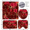 Red Honeycomb Marble Bathroom Set: Shower Curtain, Rugs, Bath Mat, Toilet Lid Cover