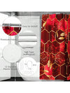 Red Honeycomb Marble Bathroom Set: Shower Curtain, Rugs, Bath Mat, Toilet Lid Cover