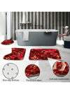 Red Honeycomb Marble Bathroom Set: Shower Curtain, Rugs, Bath Mat, Toilet Lid Cover