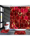 Red Honeycomb Marble Bathroom Set: Shower Curtain, Rugs, Bath Mat, Toilet Lid Cover