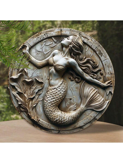 Mermaid Magic: Round Wooden Plaque for Home Decor