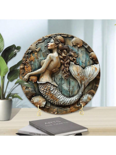 Mermaid Magic: Round Wooden Plaque for Home Decor