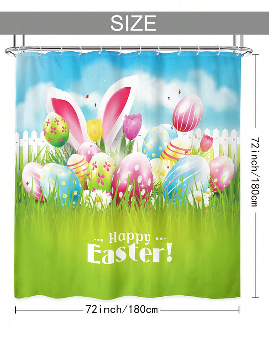 Colorful Easter Egg Bunny Shower Curtain: Waterproof Bathroom Decor for a Festive Home