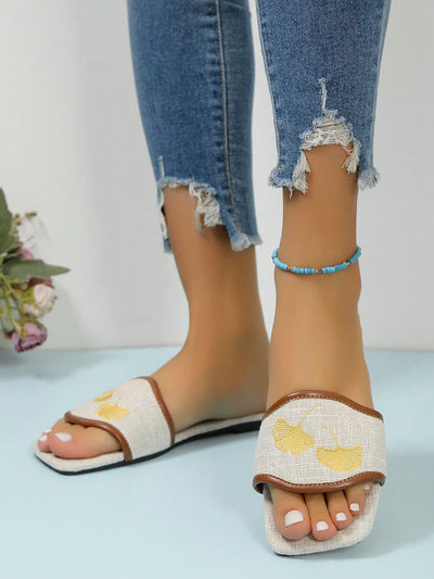 Chic Embroidered Canvas Sandals: Retro Korean Style