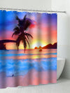 Sunset Beach Bathroom Set: Shower Curtain, Toilet Mat, Bath Mats, Hooks
