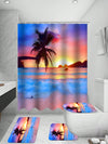 Sunset Beach Bathroom Set: Shower Curtain, Toilet Mat, Bath Mats, Hooks