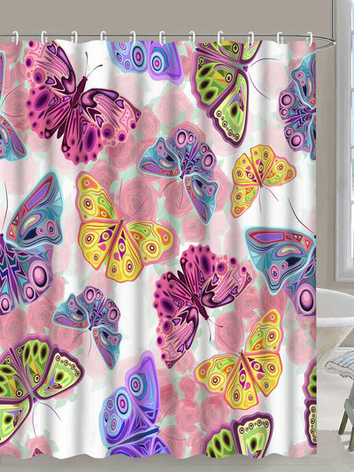 Fluttering Beauty: Creative Butterfly Pattern Shower Curtain with Hooks for Bathroom Decoration