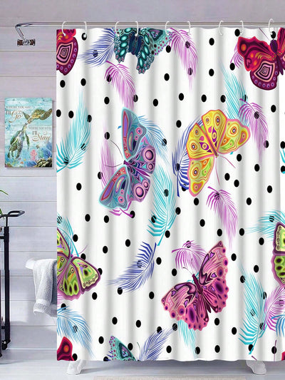 Fluttering Beauty: Creative Butterfly Pattern Shower Curtain with Hooks for Bathroom Decoration