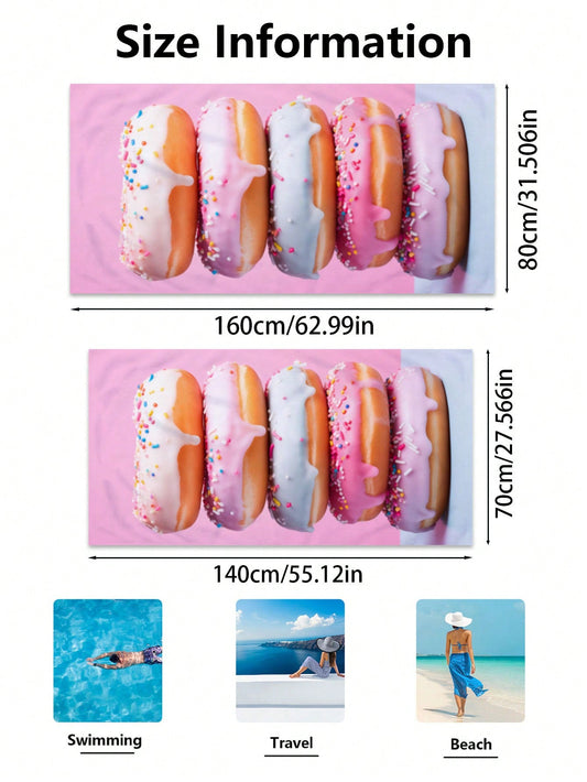 Sweet Dreams: Donut Pattern Microfiber Beach Towel for Swimming, Vacation, Travel, and Camping