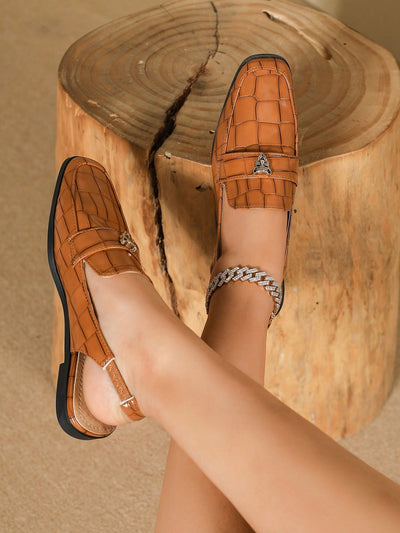 Square Head Metal Buckle Backless Loafers: Fashionably Flat