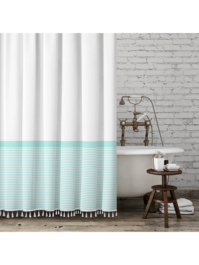 Chic Modern Farmhouse Fabric Shower Curtain with Tassels - Waterproof and Washable for Stylish Bathroom Decor