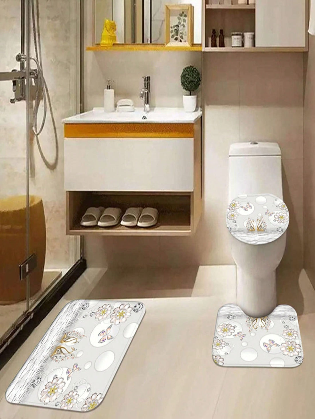 Upgrade your bathroom with our Complete Bathroom Makeover Set. This set includes a waterproof <a href="https://canaryhouze.com/collections/shower-curtain" target="_blank" rel="noopener">shower curtain</a>, toilet covers, and bath mats with non-slip rugs. Made of high-quality polyester fabric, this set is durable and perfect for any windows in your bathroom. Enjoy a cozy and functional bathroom with our all-in-one set.