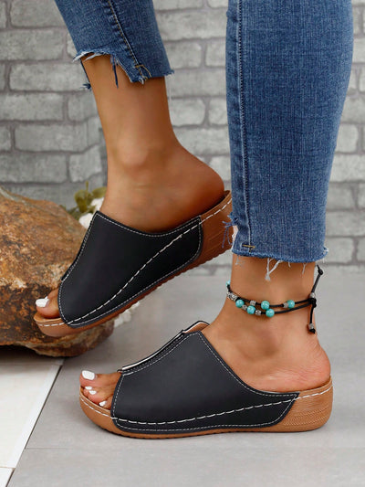 Stylish Summer Platform Wedge Sandals: Elevate Your Style with Black & White Slip-Ons