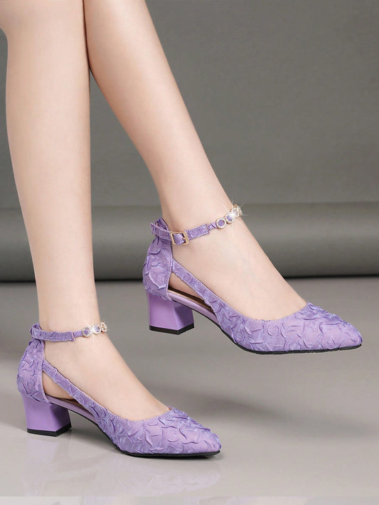 Sparkling Rhinestone Buckle High Heeled Shoes for Spring and Summer