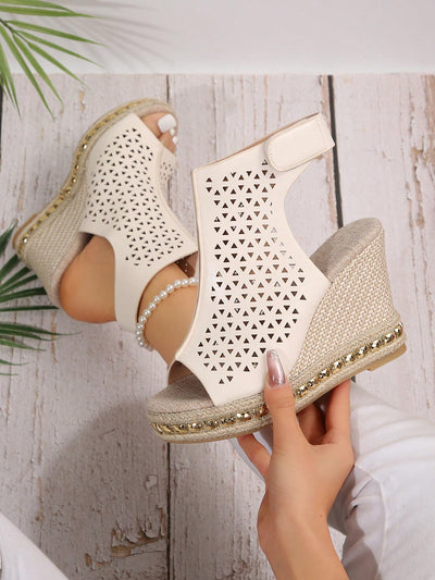 Summer Chic: Beige Leather Strap Wedges for Daily Comfort & Height