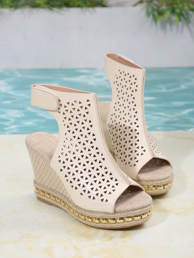 Summer Chic: Beige Leather Strap Wedges for Daily Comfort & Height