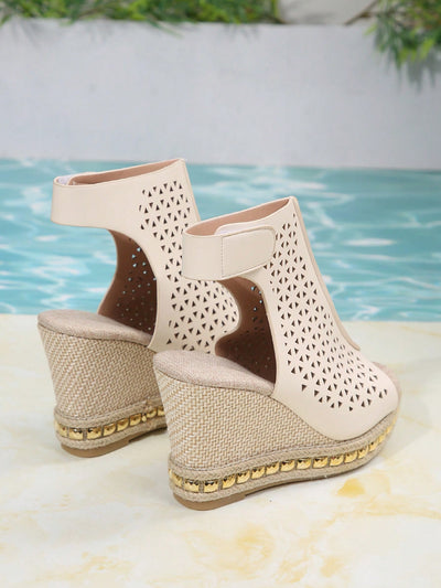 Summer Chic: Beige Leather Strap Wedges for Daily Comfort & Height