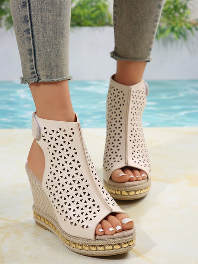 Summer Chic: Beige Leather Strap Wedges for Daily Comfort & Height