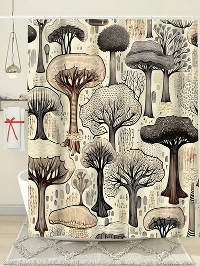 Simple Tree Print Waterproof Bathroom Shower Curtain for Modern Decor