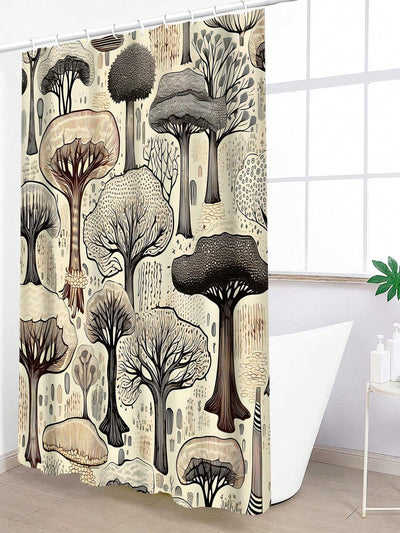 Simple Tree Print Waterproof Bathroom Shower Curtain for Modern Decor